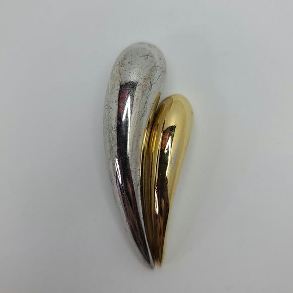 Givenchy Vintage Gold & Silver Brooch Pin 2 Tone Double Teardrop Pear Shape - Picture 1 of 4